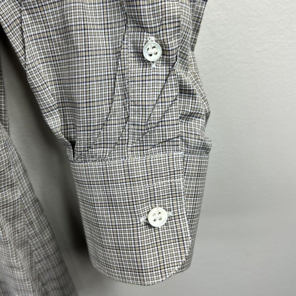 Ermenegildo Zegna Tan Blue Plaid Check Button Down Size S 39 15 1/2 - Picture 8 of 14